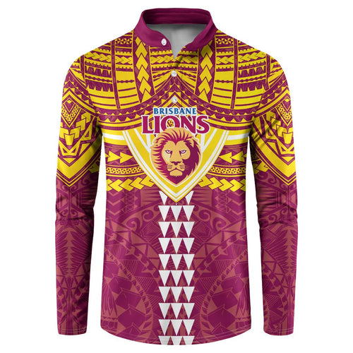 Personalized Brisbane Lions Button Sweatshirt Polynesian Tribal Pattern Heritage Football