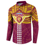 Personalized Brisbane Lions Button Sweatshirt Polynesian Tribal Pattern Heritage Football