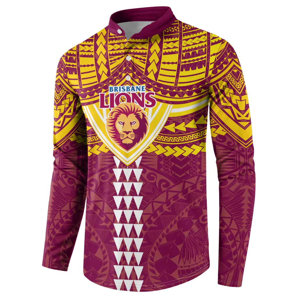 Personalized Brisbane Lions Button Sweatshirt Polynesian Tribal Pattern Heritage Football