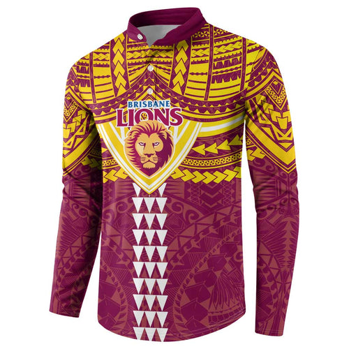 Personalized Brisbane Lions Button Sweatshirt Polynesian Tribal Pattern Heritage Football