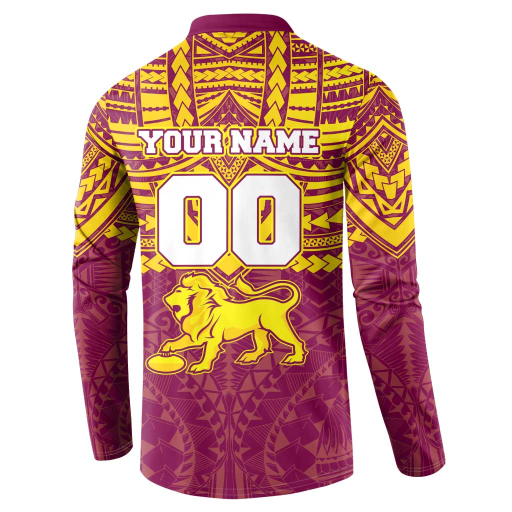 Personalized Brisbane Lions Button Sweatshirt Polynesian Tribal Pattern Heritage Football