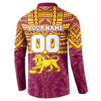 Personalized Brisbane Lions Button Sweatshirt Polynesian Tribal Pattern Heritage Football