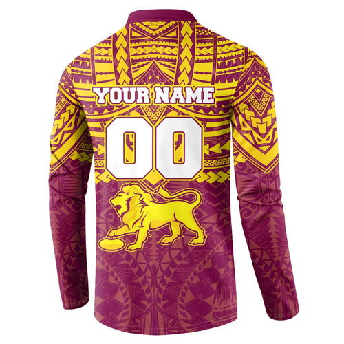 Personalized Brisbane Lions Button Sweatshirt Polynesian Tribal Pattern Heritage Football