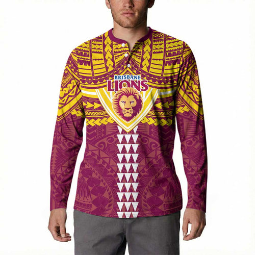 Personalized Brisbane Lions Button Sweatshirt Polynesian Tribal Pattern Heritage Football