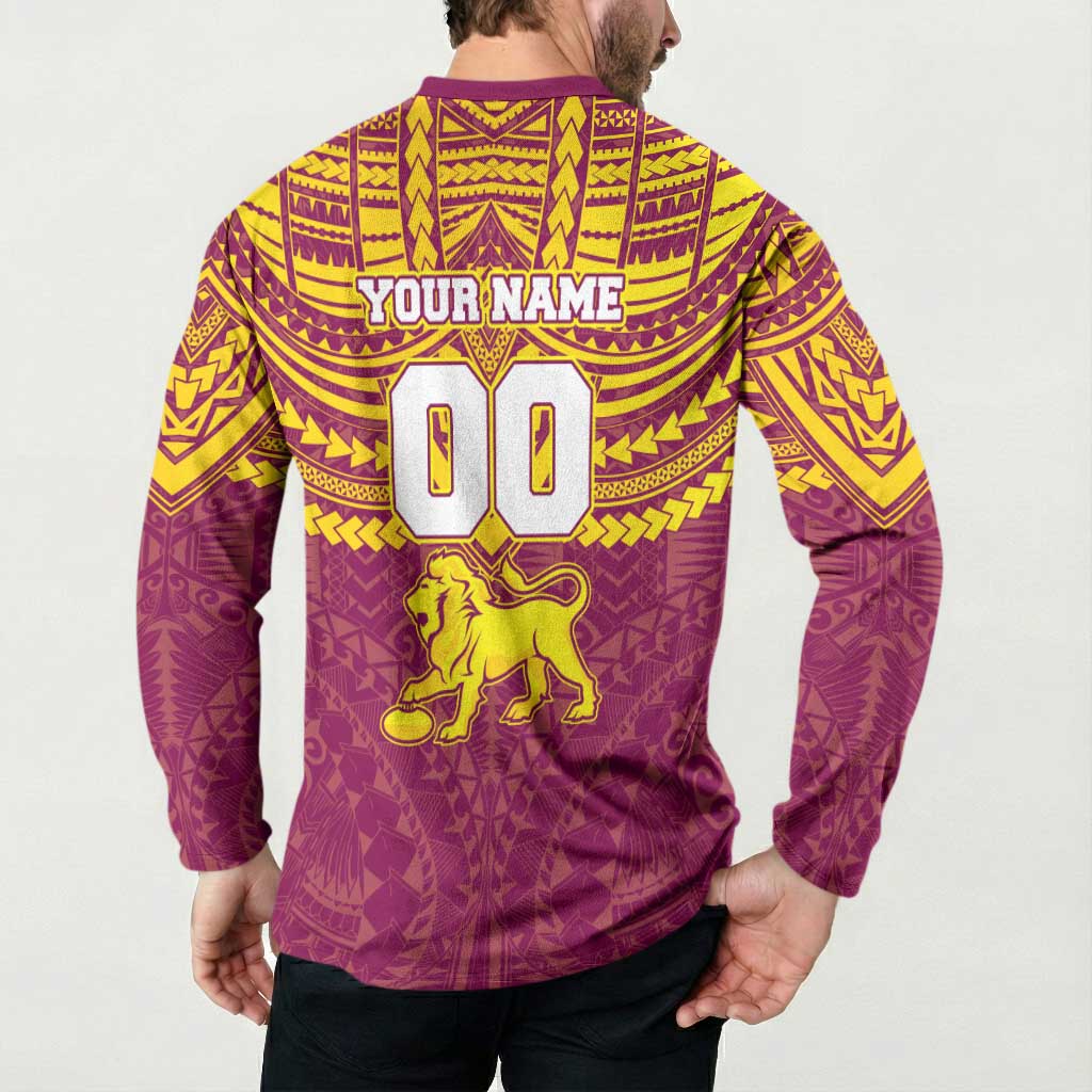 Personalized Brisbane Lions Button Sweatshirt Polynesian Tribal Pattern Heritage Football