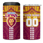 Personalized Brisbane Lions 4 in 1 Can Cooler Tumbler Polynesian Tribal Pattern Heritage Football