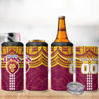 Personalized Brisbane Lions 4 in 1 Can Cooler Tumbler Polynesian Tribal Pattern Heritage Football