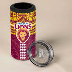 Personalized Brisbane Lions 4 in 1 Can Cooler Tumbler Polynesian Tribal Pattern Heritage Football