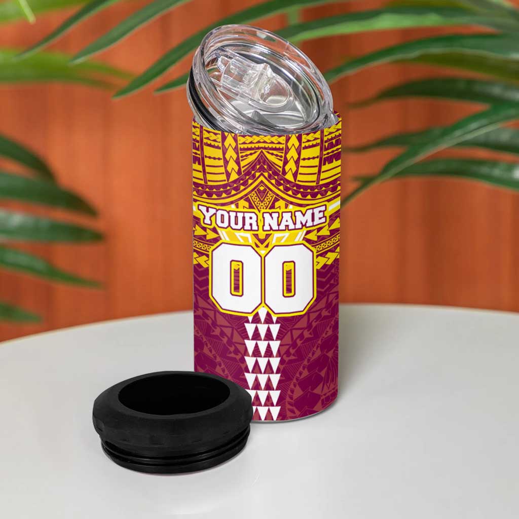 Personalized Brisbane Lions 4 in 1 Can Cooler Tumbler Polynesian Tribal Pattern Heritage Football