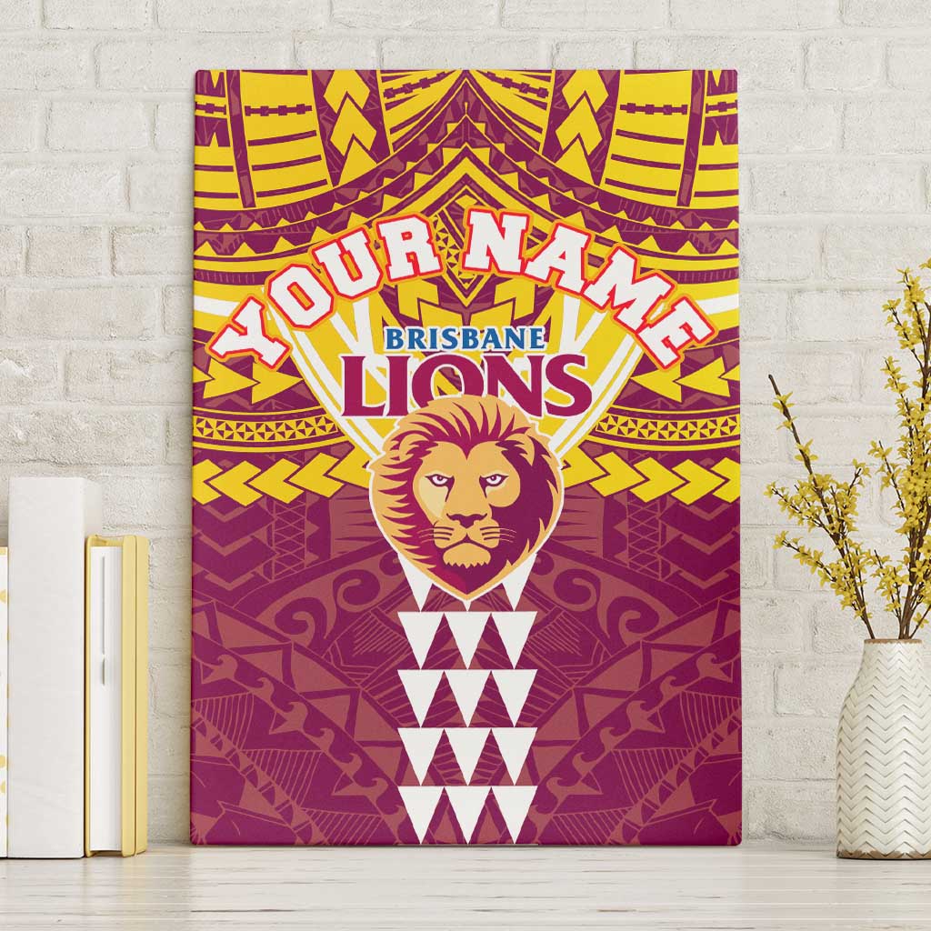 Personalized Brisbane Lions Canvas Wall Art Polynesian Tribal Pattern Heritage Football