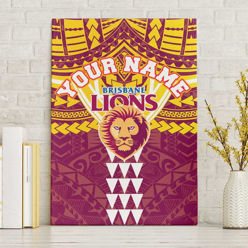 Personalized Brisbane Lions Canvas Wall Art Polynesian Tribal Pattern Heritage Football