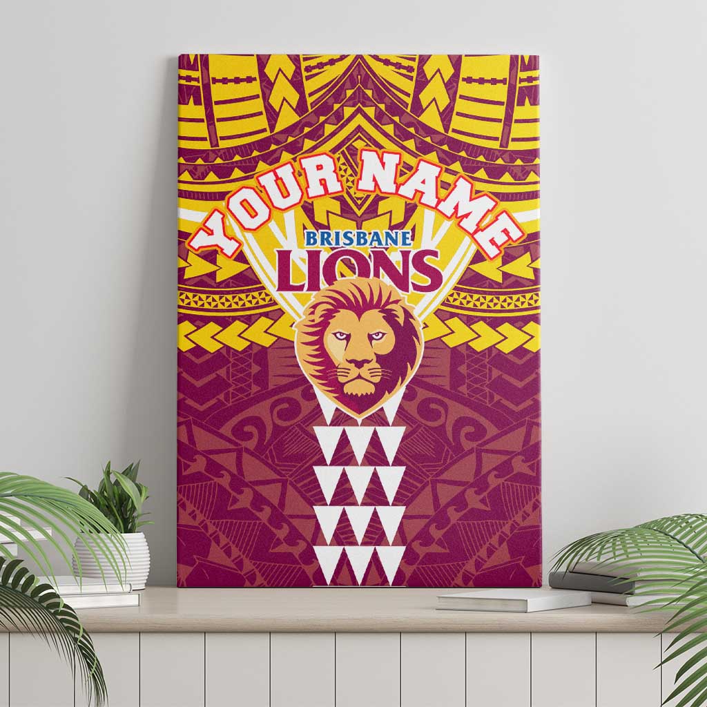 Personalized Brisbane Lions Canvas Wall Art Polynesian Tribal Pattern Heritage Football