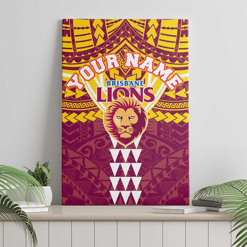 Personalized Brisbane Lions Canvas Wall Art Polynesian Tribal Pattern Heritage Football