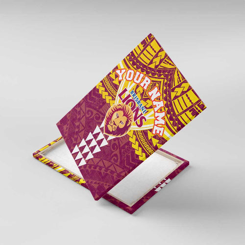 Personalized Brisbane Lions Canvas Wall Art Polynesian Tribal Pattern Heritage Football
