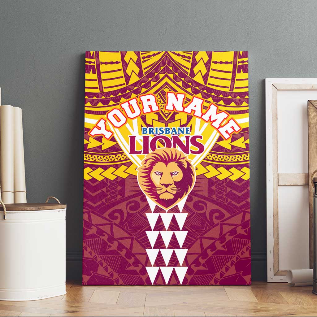 Personalized Brisbane Lions Canvas Wall Art Polynesian Tribal Pattern Heritage Football