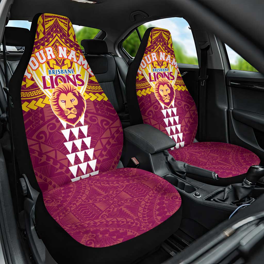 Personalized Brisbane Lions Car Seat Cover Polynesian Tribal Pattern Heritage Football