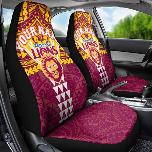 Personalized Brisbane Lions Car Seat Cover Polynesian Tribal Pattern Heritage Football