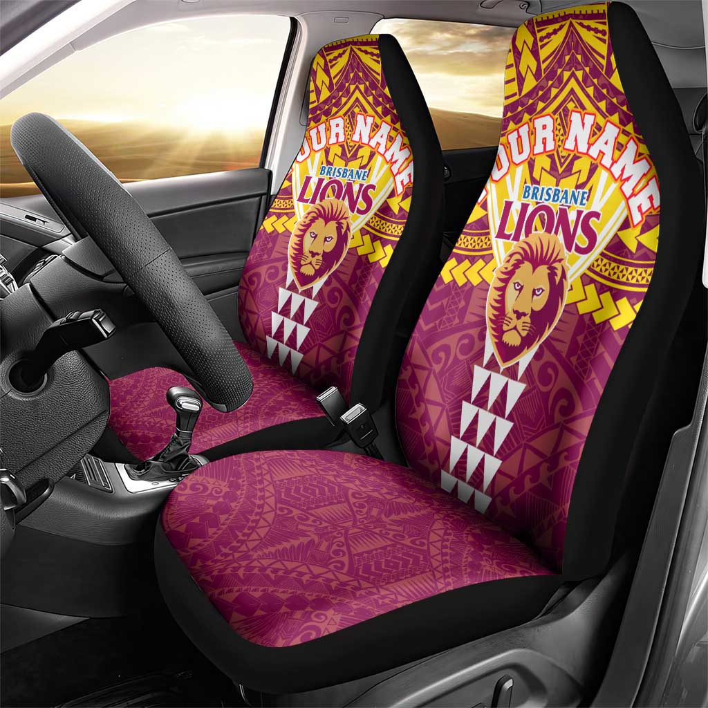 Personalized Brisbane Lions Car Seat Cover Polynesian Tribal Pattern Heritage Football
