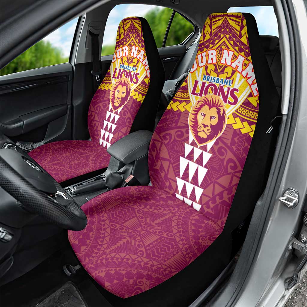 Personalized Brisbane Lions Car Seat Cover Polynesian Tribal Pattern Heritage Football
