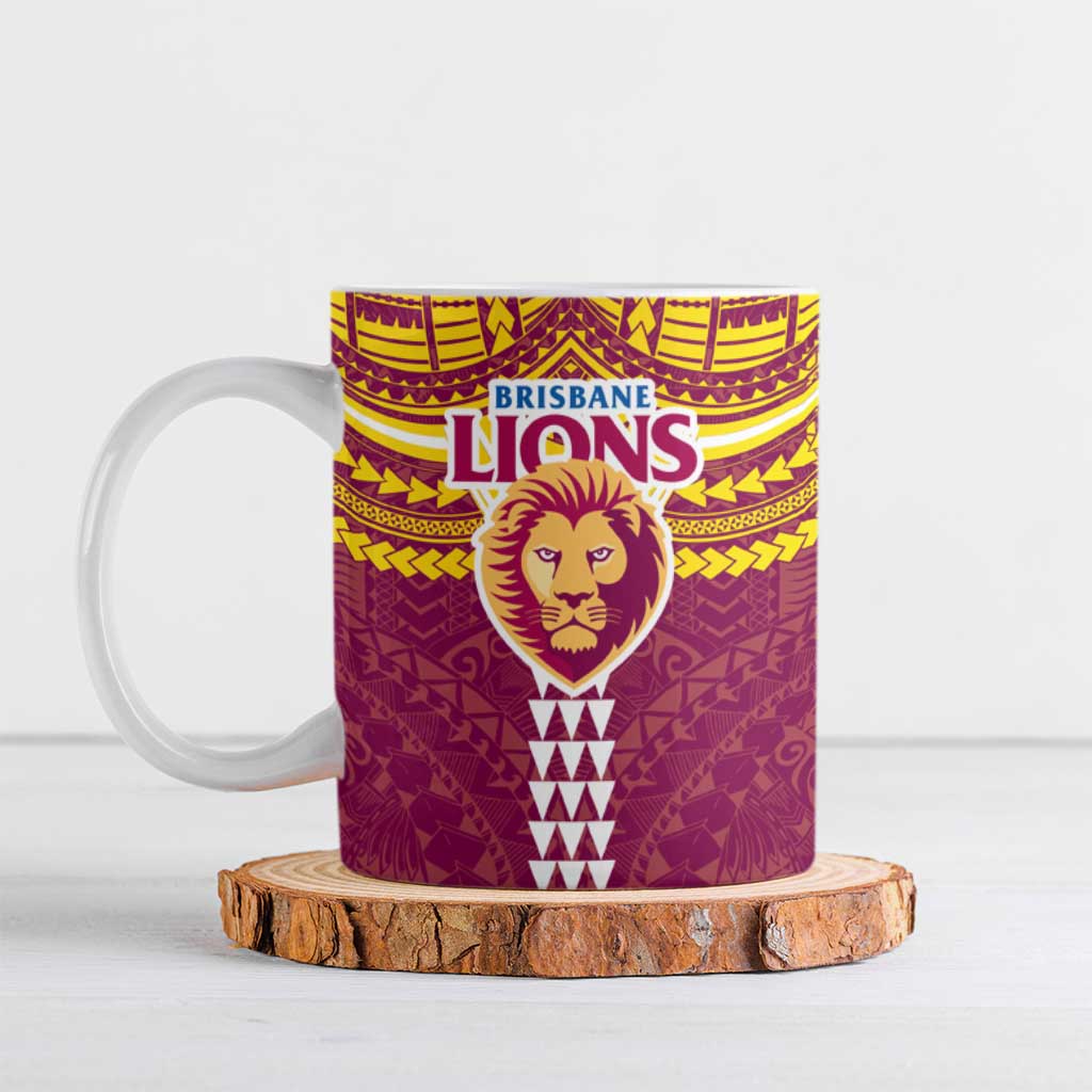 Personalized Brisbane Lions Ceramic Mug Polynesian Tribal Pattern Heritage Football