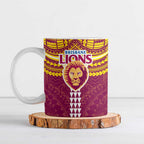 Personalized Brisbane Lions Ceramic Mug Polynesian Tribal Pattern Heritage Football
