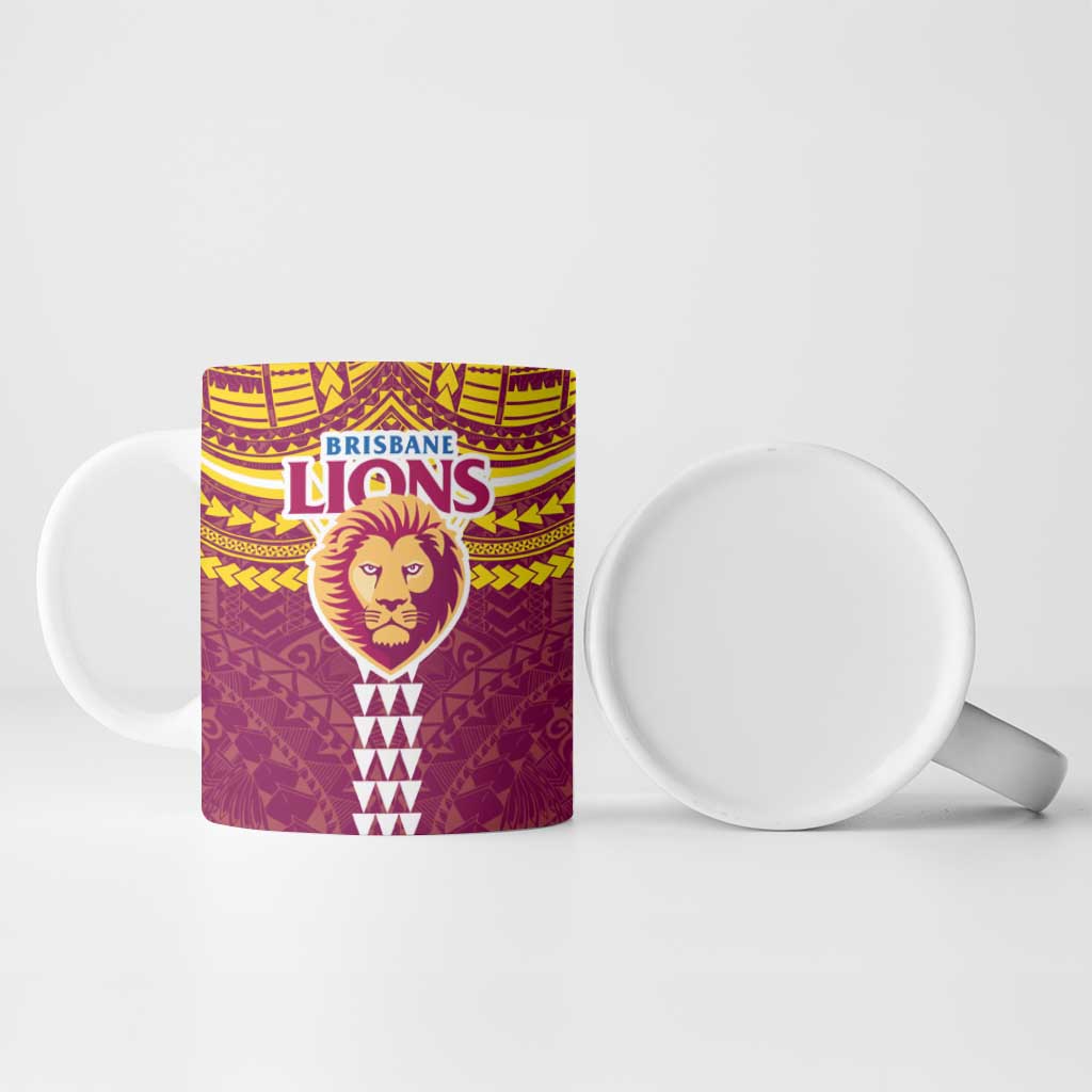 Personalized Brisbane Lions Ceramic Mug Polynesian Tribal Pattern Heritage Football