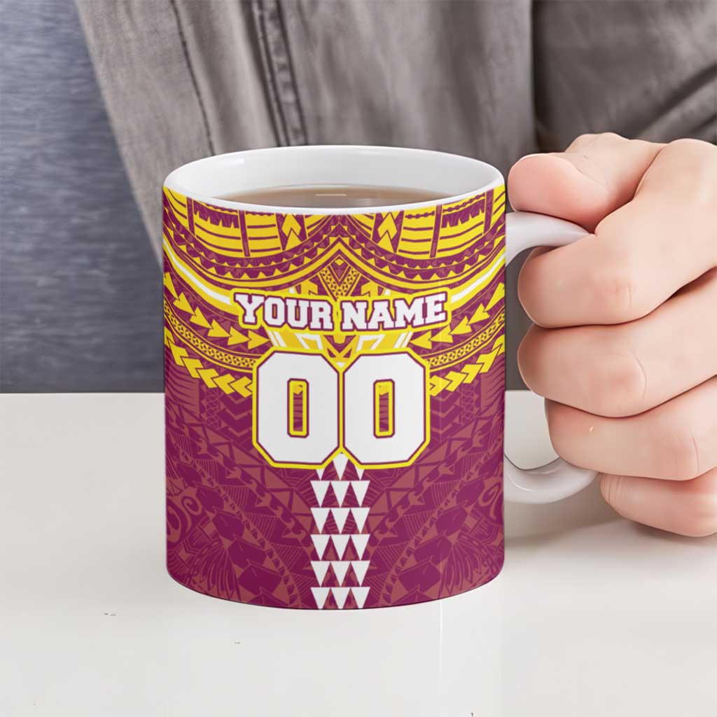 Personalized Brisbane Lions Ceramic Mug Polynesian Tribal Pattern Heritage Football