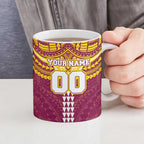 Personalized Brisbane Lions Ceramic Mug Polynesian Tribal Pattern Heritage Football
