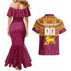 Personalized Brisbane Lions Couples Matching Mermaid Dress and Hawaiian Shirt Polynesian Tribal Pattern Heritage Football