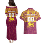 Personalized Brisbane Lions Couples Matching Puletasi and Hawaiian Shirt Polynesian Tribal Pattern Heritage Football