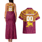 Personalized Brisbane Lions Couples Matching Tank Maxi Dress and Hawaiian Shirt Polynesian Tribal Pattern Heritage Football