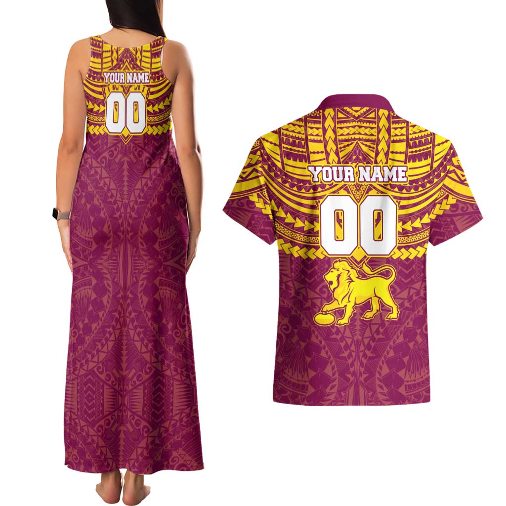 Personalized Brisbane Lions Couples Matching Tank Maxi Dress and Hawaiian Shirt Polynesian Tribal Pattern Heritage Football