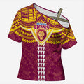Personalized Brisbane Lions Cross Shoulder Shirt Polynesian Tribal Pattern Heritage Football