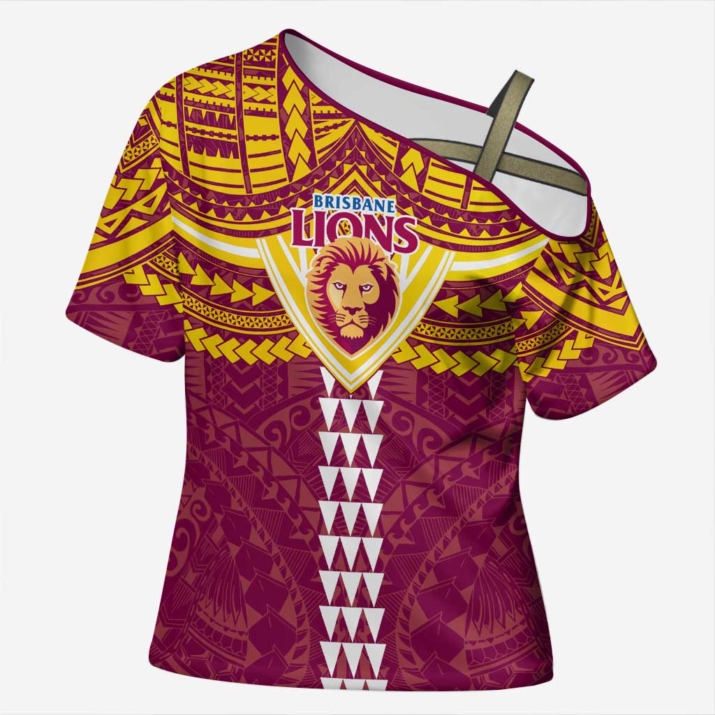 Personalized Brisbane Lions Cross Shoulder Shirt Polynesian Tribal Pattern Heritage Football