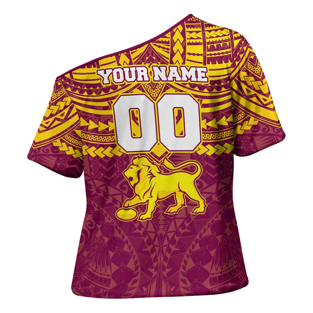 Personalized Brisbane Lions Cross Shoulder Shirt Polynesian Tribal Pattern Heritage Football