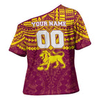 Personalized Brisbane Lions Cross Shoulder Shirt Polynesian Tribal Pattern Heritage Football