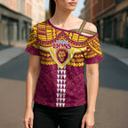 Personalized Brisbane Lions Cross Shoulder Shirt Polynesian Tribal Pattern Heritage Football