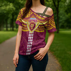 Personalized Brisbane Lions Cross Shoulder Shirt Polynesian Tribal Pattern Heritage Football