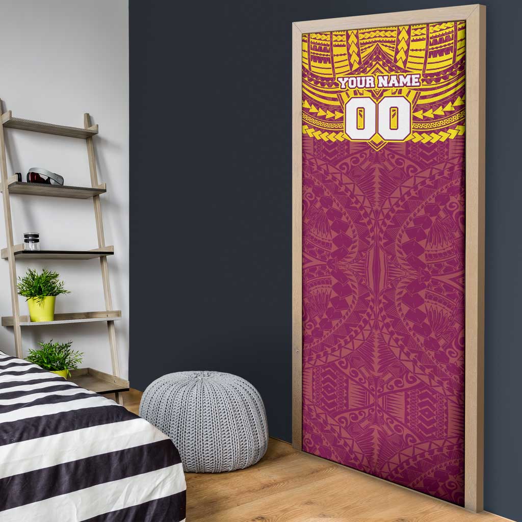 Personalized Brisbane Lions Door Cover Polynesian Tribal Pattern Heritage Football