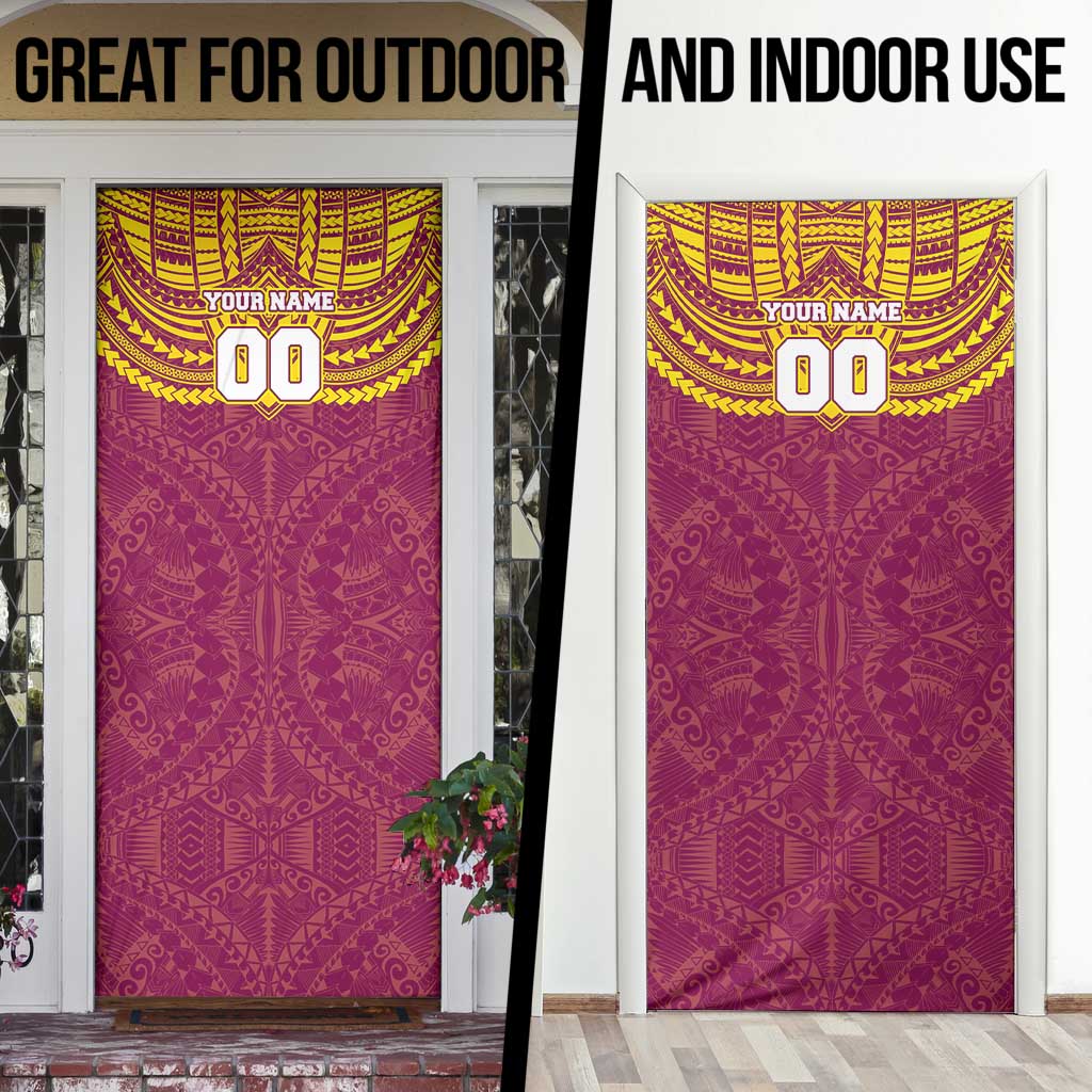 Personalized Brisbane Lions Door Cover Polynesian Tribal Pattern Heritage Football