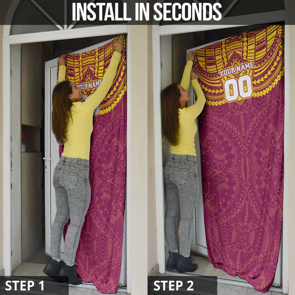Personalized Brisbane Lions Door Cover Polynesian Tribal Pattern Heritage Football