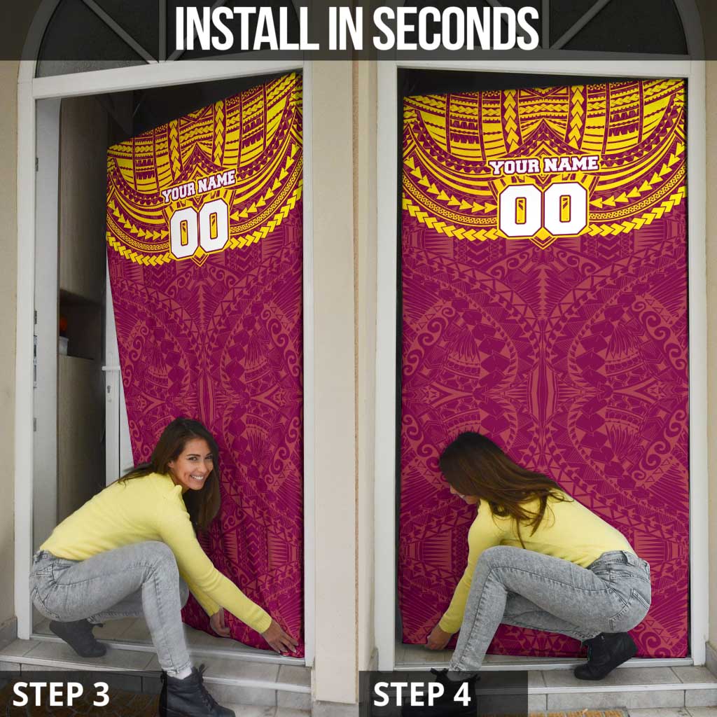 Personalized Brisbane Lions Door Cover Polynesian Tribal Pattern Heritage Football