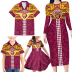 Personalized Brisbane Lions Family Matching Long Sleeve Bodycon Dress and Hawaiian Shirt Polynesian Tribal Pattern Heritage Football
