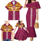Personalized Brisbane Lions Family Matching Mermaid Dress and Hawaiian Shirt Polynesian Tribal Pattern Heritage Football