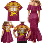 Personalized Brisbane Lions Family Matching Mermaid Dress and Hawaiian Shirt Polynesian Tribal Pattern Heritage Football