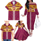 Personalized Brisbane Lions Family Matching Off The Shoulder Long Sleeve Dress and Hawaiian Shirt Polynesian Tribal Pattern Heritage Football
