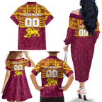 Personalized Brisbane Lions Family Matching Off The Shoulder Long Sleeve Dress and Hawaiian Shirt Polynesian Tribal Pattern Heritage Football