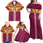 Personalized Brisbane Lions Family Matching Off Shoulder Maxi Dress and Hawaiian Shirt Polynesian Tribal Pattern Heritage Football