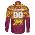Personalized Brisbane Lions Family Matching Off Shoulder Maxi Dress and Hawaiian Shirt Polynesian Tribal Pattern Heritage Football