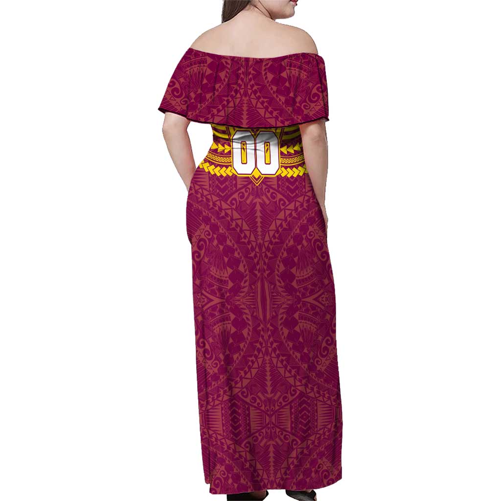 Personalized Brisbane Lions Family Matching Off Shoulder Maxi Dress and Hawaiian Shirt Polynesian Tribal Pattern Heritage Football